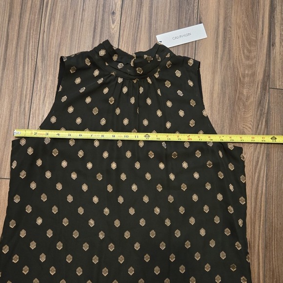 Calvin Klein NEW Sleeveless Mock Neck Blouse Black Gold Geometric Print Size L - Picture 4 of 10